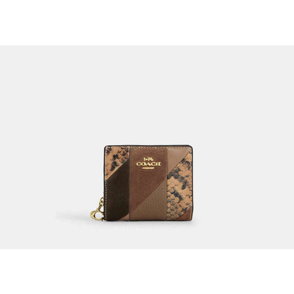 Coach Snap Wallet With Patchwork And Snake Print